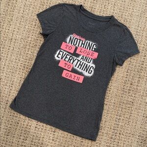 SALE 2/$13 or 4/$20
Reebok Dark Gray Short Sleeve Tee with Pink Graphic